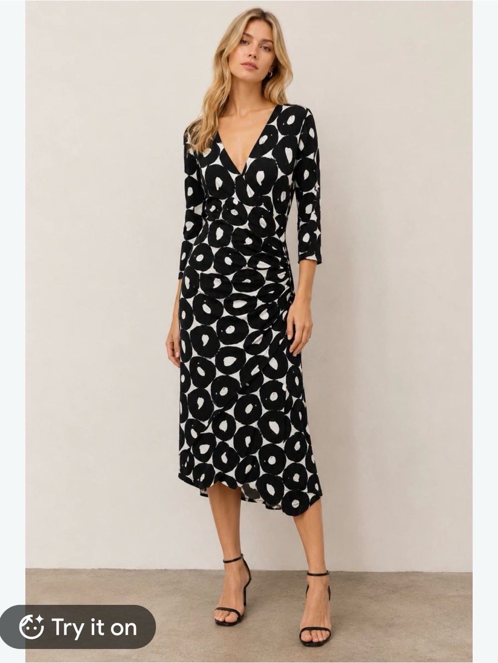 Joseph Ribkoff Black & White Graphic Wrap Midi Dress